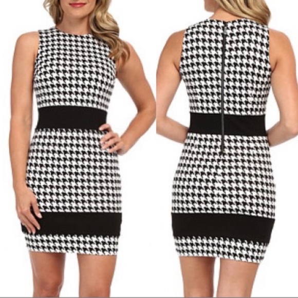 Michael Kors Dress Sz 10 Houndstooth Black and White sheath dress - Picture 1 of 6